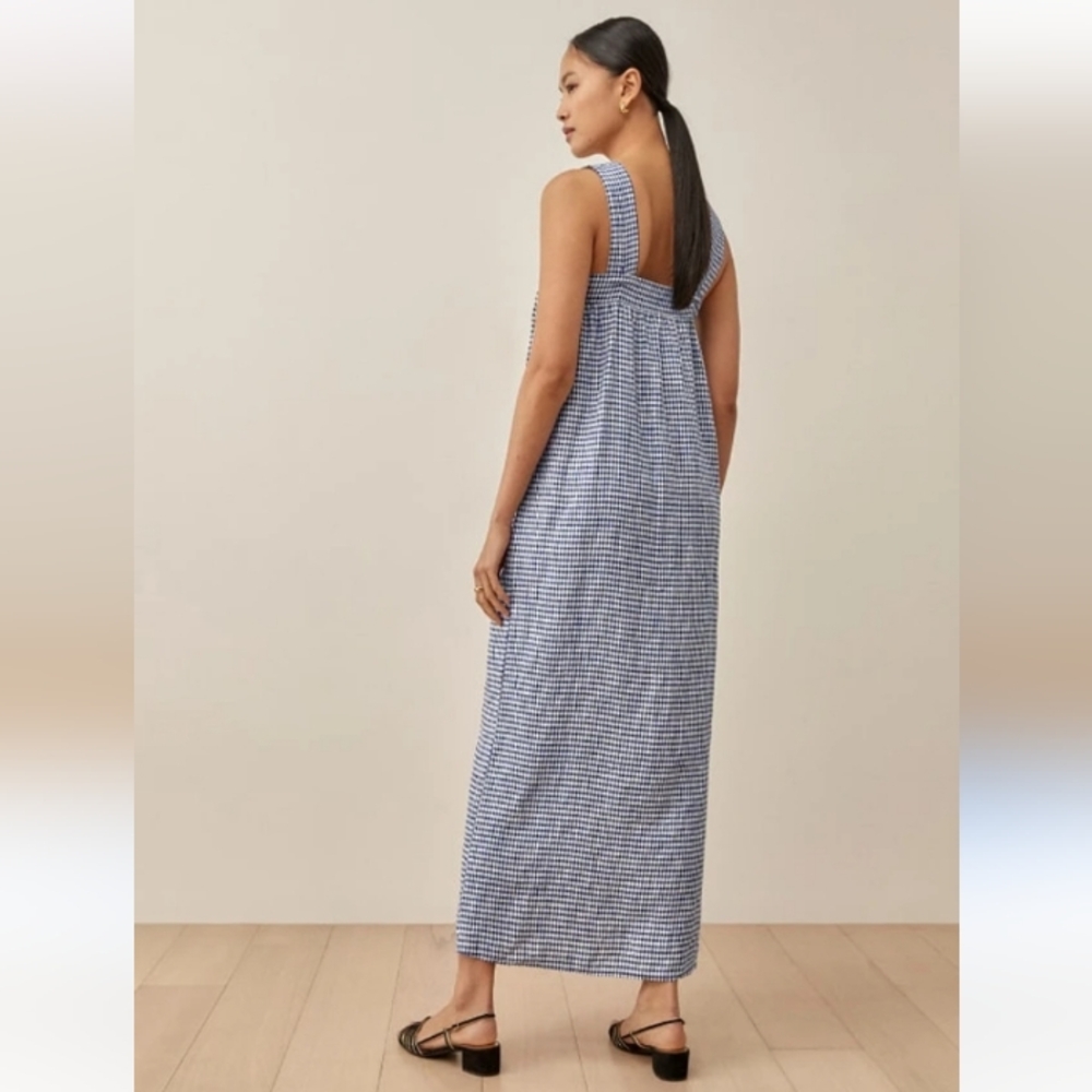 Reformation Raphael Linen Maxi Dress Challah Check Blue White Gingham M - Picture 15 of 16